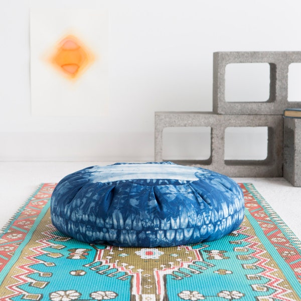 Indigo Dyed Zafu Meditation Cushion: Stitch Resist