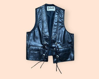 Vintage 1980s Schott Sportswear NYC Leather Vest / USA / Leather