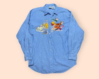 Vintage 1990s Disney Store Winnie The Pooh Embroidered Denim Shirt Large Vtg 90s