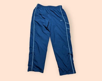 Vintage Nike Pants Blue Nylon Wind Wide Leg Y2K 2000's Men's Large