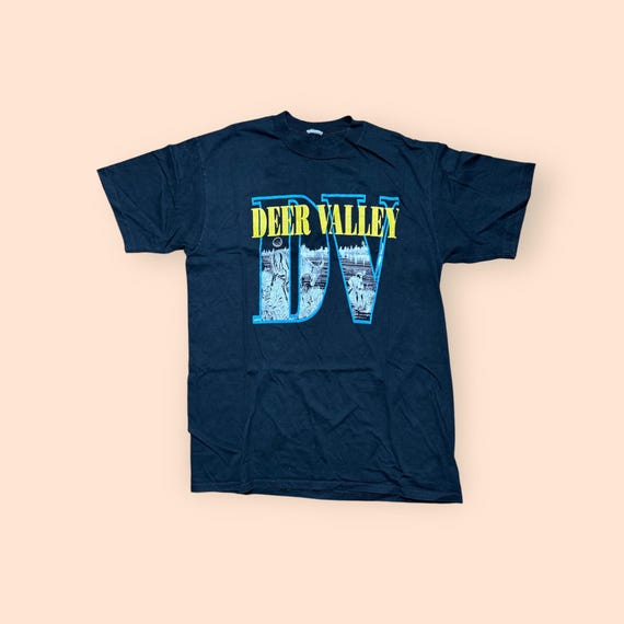 Vintage 1990s Deer Valley Utah T Shirt Men’s Large Black Vtg 90s Ski