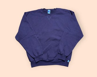 Vtg 90s Russell Athletic Pro Cotton Crewneck Sweatshirt Navy Blue