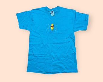 Vintage 1990s Winnie The Pooh T Shirt Embroidered Large Teal Vtg 90s Disney