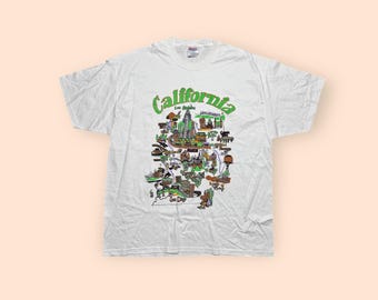 Vintage 1990s California Map T Shirt Men’s XL Hollywood Los Angeles 90s Vtg