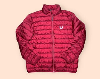 True Religion Jacket Y2K Men’s XL Red Puffer Insulated Quilted Vtg 2000s
