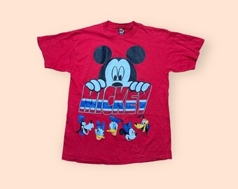 Vintage 1990s Mickey Mouse T Shirt Disney OSFA Red Mickey Unlimited