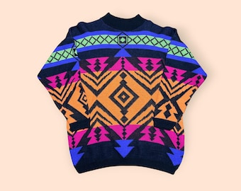 Vintage 1980s Liberty Knits Colorful Sweater Men’s Medium Vtg 80s