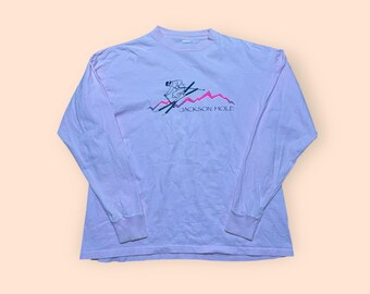 Camiseta vintage de manga larga de Jackson Hole, Wyoming, años 90, para hombre, talla XL, años 90