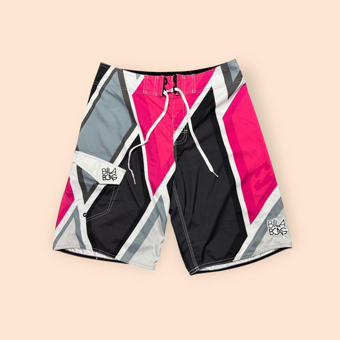 Vintage Billabong Y2K Board Shorts Men's Size 32 Black & Pink Vtg