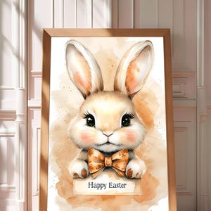 Easter Bunny Watercolor Art,Digital Easter Print,Cute Spring Bunny Decor,Watercolor Easter Art, Easter Gift for Kids & Family, Printable Art