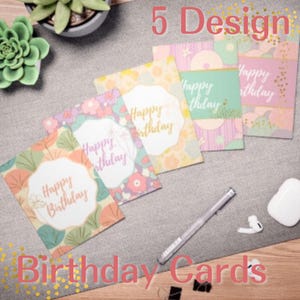 Birthday Card Set 5 Elegant & Vibrant Designs Japanese Inspired