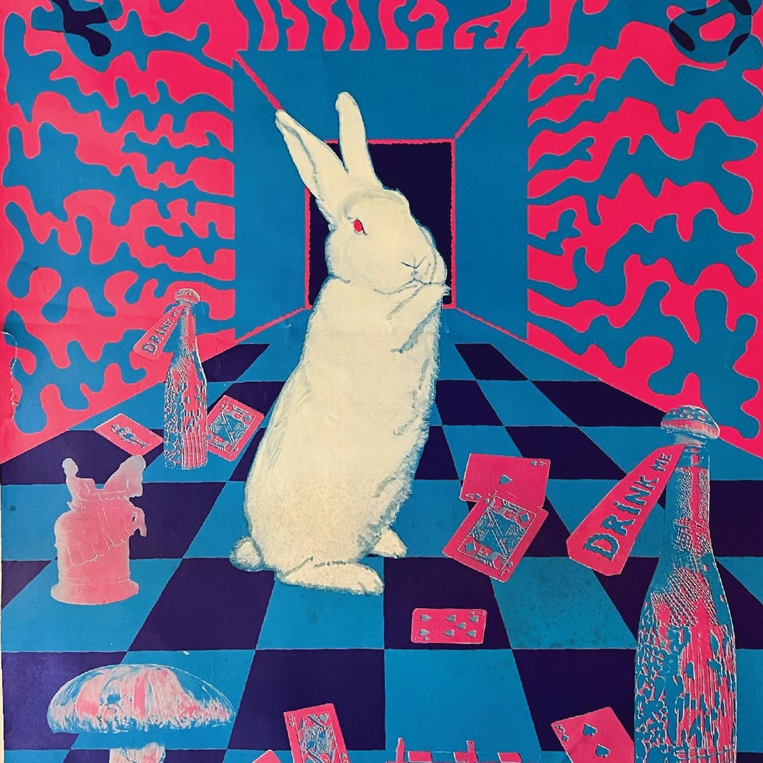 White Rabbit Original Black Light Poster, 1967 - Etsy