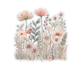 Clear Wildflower Bunch Sticker - waterproof vinyl decal for laptops, mirrors, tumblers, and more