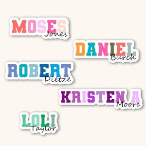 Varsity Style Waterproof Name Stickers - Personalized Sticker, Full Name Labels, Custom Stickers, Water bottle sticker, Vinyl Laptop Sticker