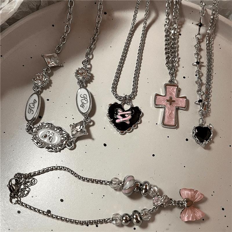 ONYX Chain × silver925 twis necklace y2k 2 Pieces Silver Star Necklace Y2K Jewelry Set Grunge