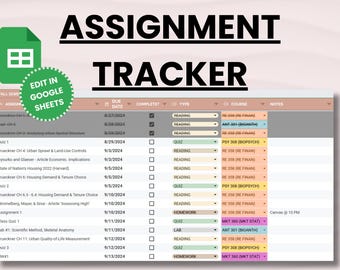 Google Sheets Assignment Tracker - Student Planner (Digital Download)