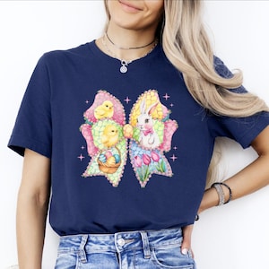 Coquette Bow Bunny Ears Shirt, Cute Bunny Sweatshirt, Rabbit Tee, Happy Easter Day Gift, Coquette Easter, Cute Easter Shirt