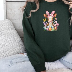 Cow Easter Shirt, Easter Heifer Easter Sweatshirt, Easter Farm Animal Tee, Easter Day Gift, Highland Cow Crewneck, Easter Cute Cow Shirt