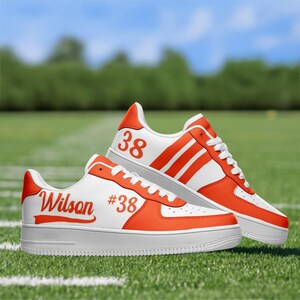 Custom Sports Mom Sneakers – Personalized Game Day Shoes Name & Number – Team Colors – Proud Sports Mom Gift – Team Shoe – Orange and White
