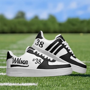 Custom Sports Mom Sneakers – Personalized Game Day Shoes Name & Number – Team Colors – Proud Sports Mom Gift – Team Spirit – Black and White