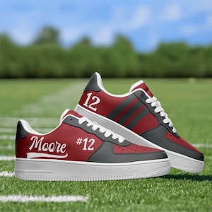Custom Sports Mom Sneakers – Personalized Game Day Shoes Name & Number – Team Colors – Proud Sports Mom Gift – Team Shoe – Crimson and Gray