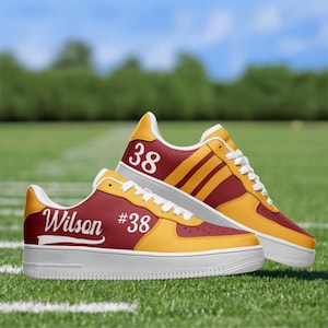 Custom Sports Mom Sneakers – Personalized Game Day Shoes Name & Number – Team Colors – Proud Sports Mom Gift –Team Shoe– Crimson Red Yellow