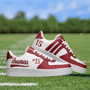 Custom Sports Mom Sneakers – Personalized Game Day Shoes Name & Number – Team Colors – Proud Sports Mom Gift – Team Shoe –  Crimson Red