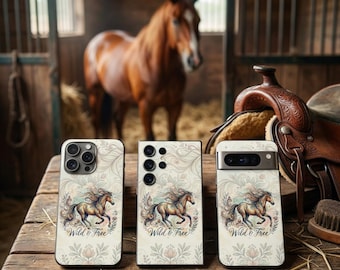 Summer Phone Case, Personalized Tough Cover, Wild & Free Horse Floral Boho Design
