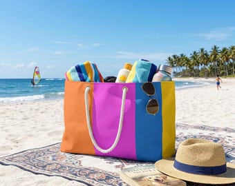 Colorful Tote Bag, Bold Color Block, Vibrant Maximalist Shoulder Tote, Personalized Gift
