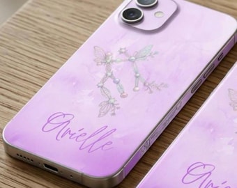 Custom Phone Case, Celestial Pastel Design, Monogram Name Slim Cover