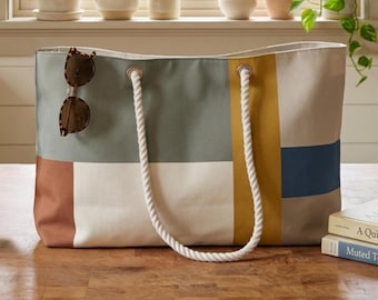 Muted Color Block Tote, Soft Minimalist Shoulder Bag, Personalized Gift for Her