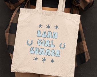 Horse Lover Cotton Canvas Tote Bag: Western Style Barn Bag