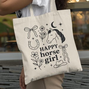 Horse Girl Tote Bag: Equestrian Canvas Bag with Cowboy Hat