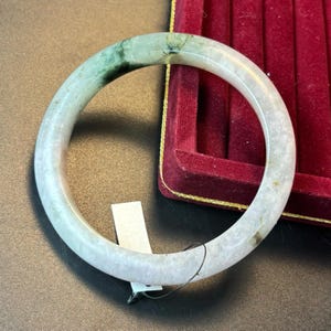 67mm Natural Grade A Burmese Jadeite Bangle – Translucent White Dark Green &quot;Moss in Snow&quot; Pattern | Luxury Jade Bracelet Myanmar Luck Amulet