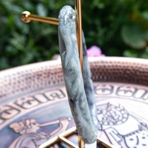 Rare  Double Dragon 89mm Extra Large Grey Burmese Jadeite Jade Bangle Bracelet– Hand-Carved Dragon with Crystal Ball,Yin-Yang Harmony Amulet