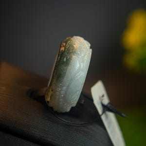 9 3/8US Natural Grade A, Jadeite Whitish Green–Dragon Jade Ring Hand-Carved For Men, Lucky Amulet Jewelry, Gemstone of Strength, Prosperity
