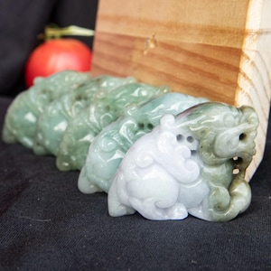 Natural Certified Burmese Jadeite Pixiu Pendant–33mm Hand-Carved Green & White A-Grade Jade, Feng Shui Lucky Amulet, Guardian Dragon Wealth