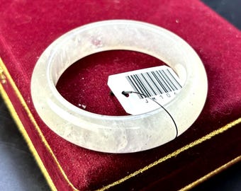 48mm Translucent Ice White Burmese Jadeite Bangle – “Moss-in-Snow” Pattern, Grade A Natural Jade, Luck Amulet for Prosperity Bracelet Luxury