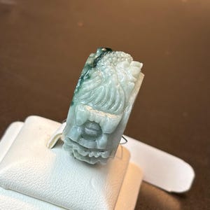 11US Size  Natural Grade A Jadeite Dragon Ring for Men – Hand-Carved White-Green & Dark Green Jade | Lucky Amulet for Strength, Prosperity