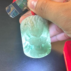 Natural Dragon Chinese Jade Pendant, Necklace Grade A Burmese Jadeite Hand carved, Light Green, Gemstone pendant Luck Protection Amulet 37MM