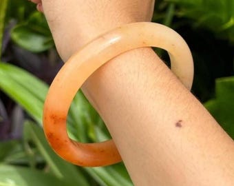 Natürliche echte Klasse A burmesische Jade Armband - Honig Gelb Farbe - 61 mm runder Armreif - Authentische Hand-sehnsüchtiger Jadeit Schmuck Amulett Wohlstand