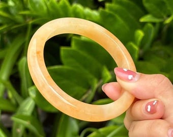 61 mm natürliche echte Klasse A burmesische Jade Armband - Honiggelb Farbe - runder Armreif - authentische Hand-Verlangen Jadeit Schmuck Amulett Wohlstand