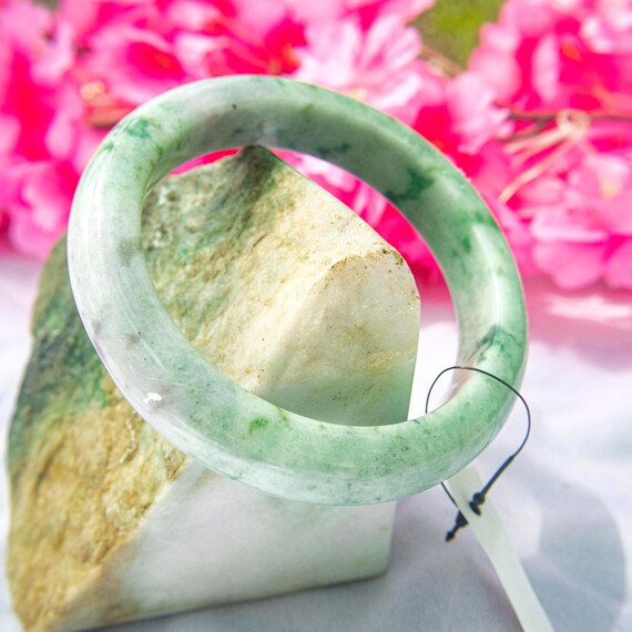 Grade A 62mm Burma Jade Light Green Jade Bangle Certified 62mm Burmese Jade Bangle: Hand-carved Grade A Jadeite, Moss  main image 4