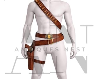 Fallout The Ghoul Cosplay Leder Gürtel Set - Cooper Howard Pistolenhalfter, Bandolier & Skorpion Schnalle