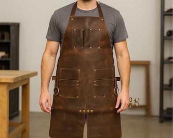 Personalized Leather Work Apron: Split Leg, Adjustable X-Back