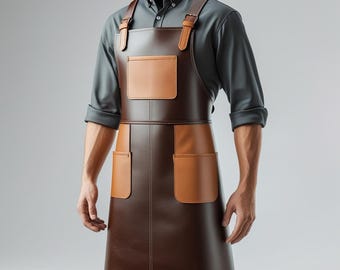 Engraved Leather Work Apron | Personalized Two-Colors | Brass Accents | Sizes S-2XL