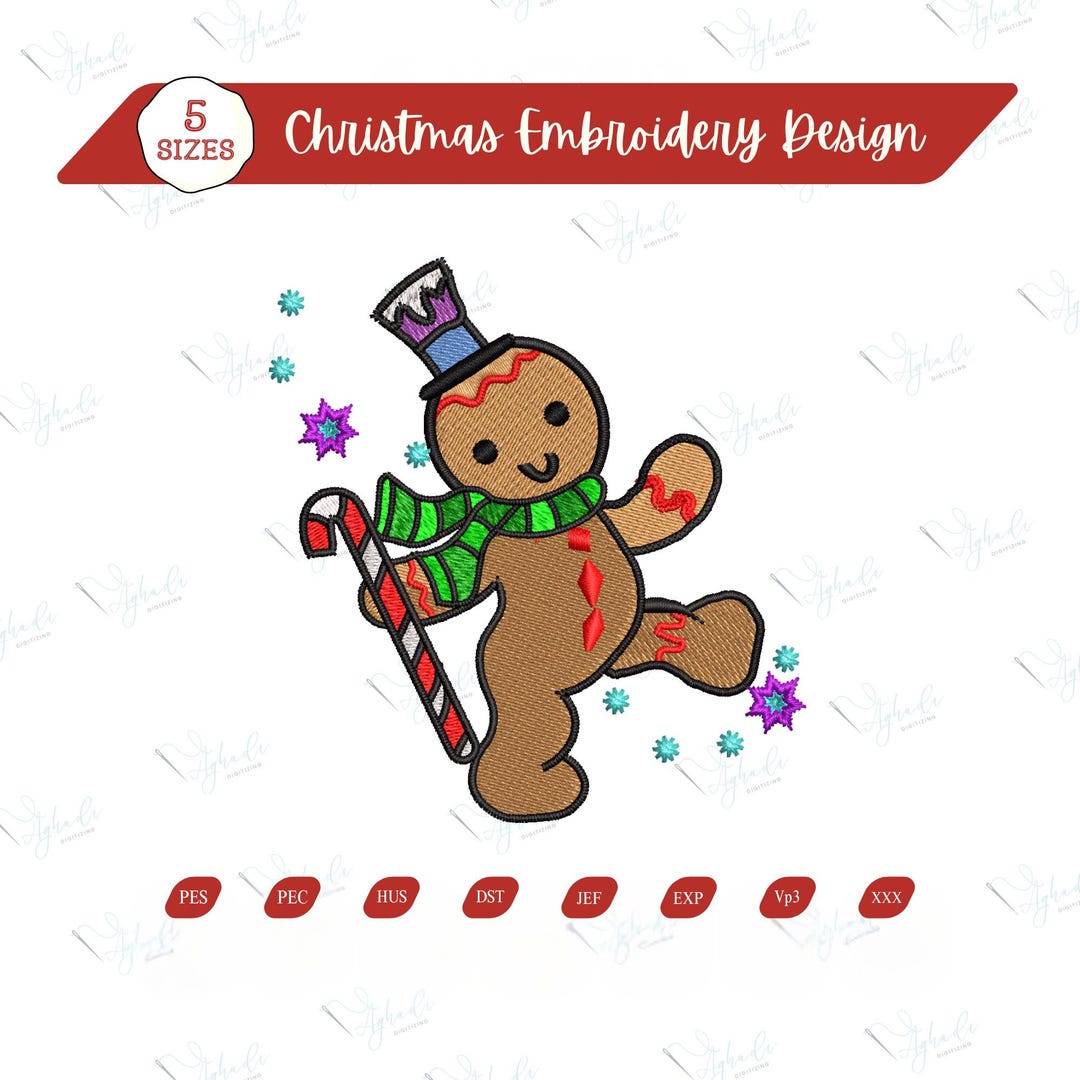 Gingerbread Man Christmas Embroidery Design Festive Holiday (instant