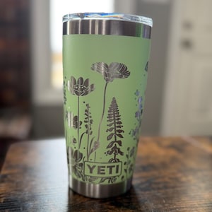 Custom made Yeti 20oz Tumbler or Stackable cup Laser Engraved Wildflower Full Wrap