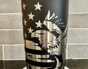 American Flag Eagle Tumbler | Patriotic Laser Engraved Name-Brand or Non-Branded Tumblers