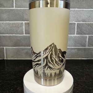 Mountains Tumbler | Full Wrap Mountain Scene Laser Engraved with optional personalization
